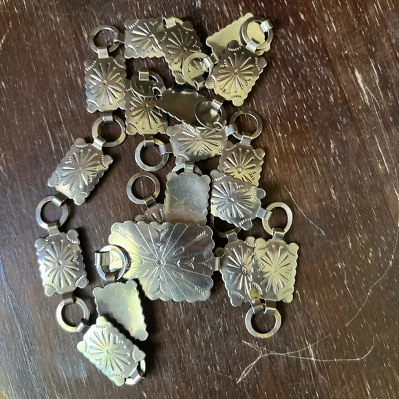 Vintage Southwestern Stamped Silver Concho Link Belt Chain